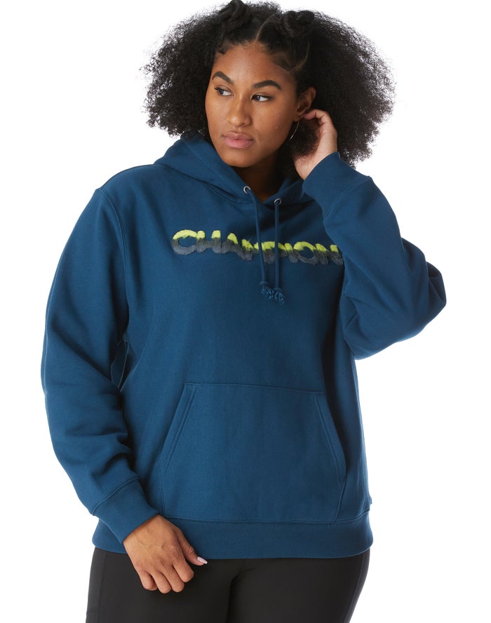 Champion Plus Reverse Weave Ombre Chenille Applique Hoodie Dames - Blauw - Belgie 0261FQACO